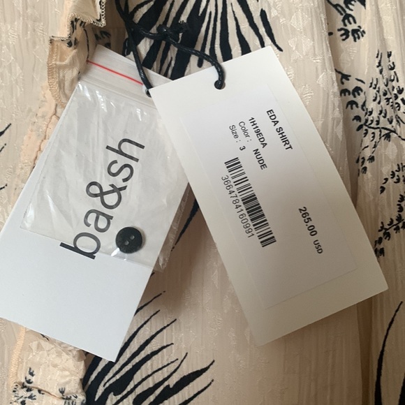 BA&SH Nude /light pearl peach-beige-with floral black design long sleeves size L - Picture 4 of 5